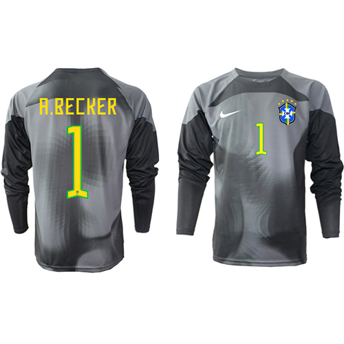 Camisa de time de futebol Brasil Alisson Becker #1 Goleiro Replicas 1º Equipamento Mundo 2022 Manga Comprida